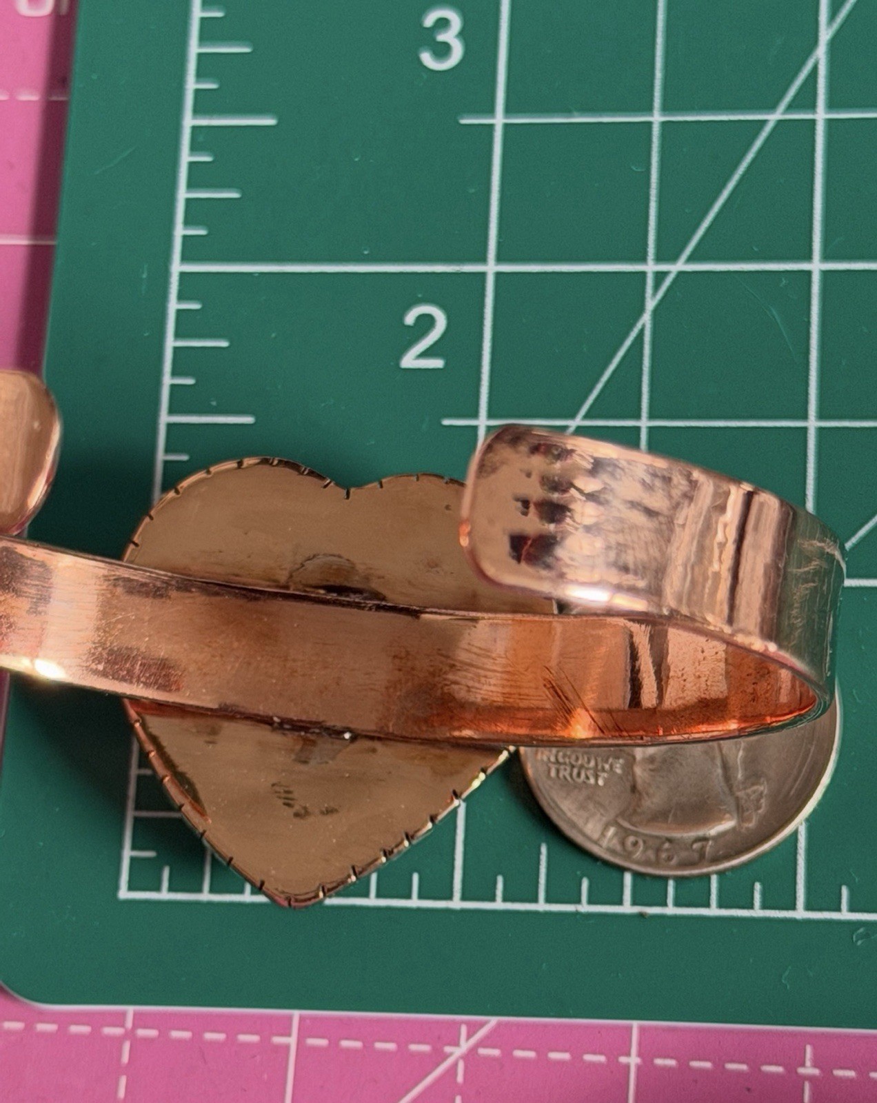 Pink Conch Heart Copper Cuff Bracelet Artisan Handmade
