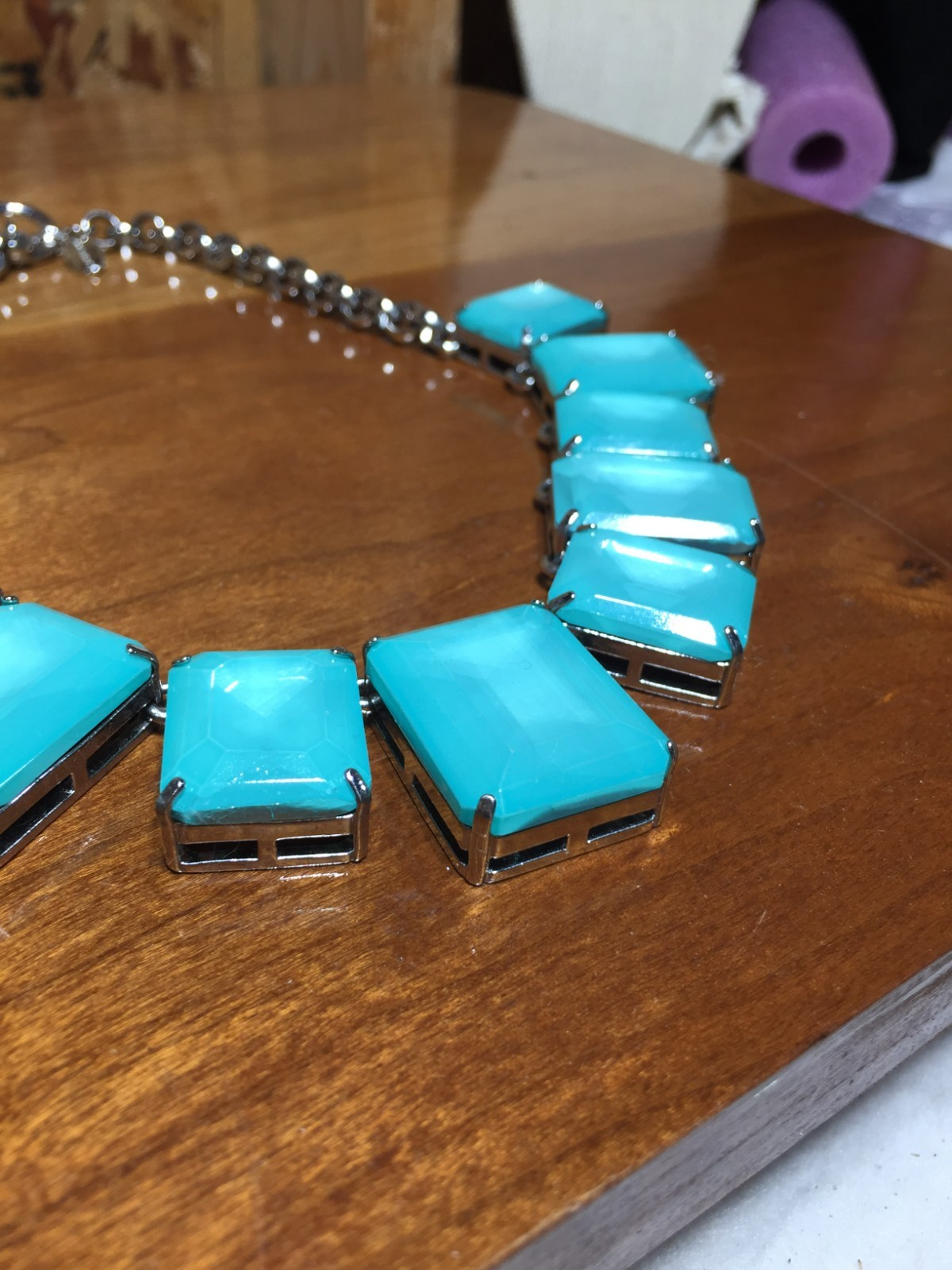 Ann Taylor Statement Necklace Rectangular Faux-Turquoise Stones Rectangle Toggle