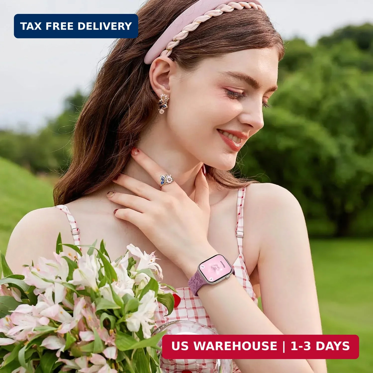 SNBLK 6 Pack Floral Engraved Bands Compatible with Apple Watch Bands 40mm 41mm 4