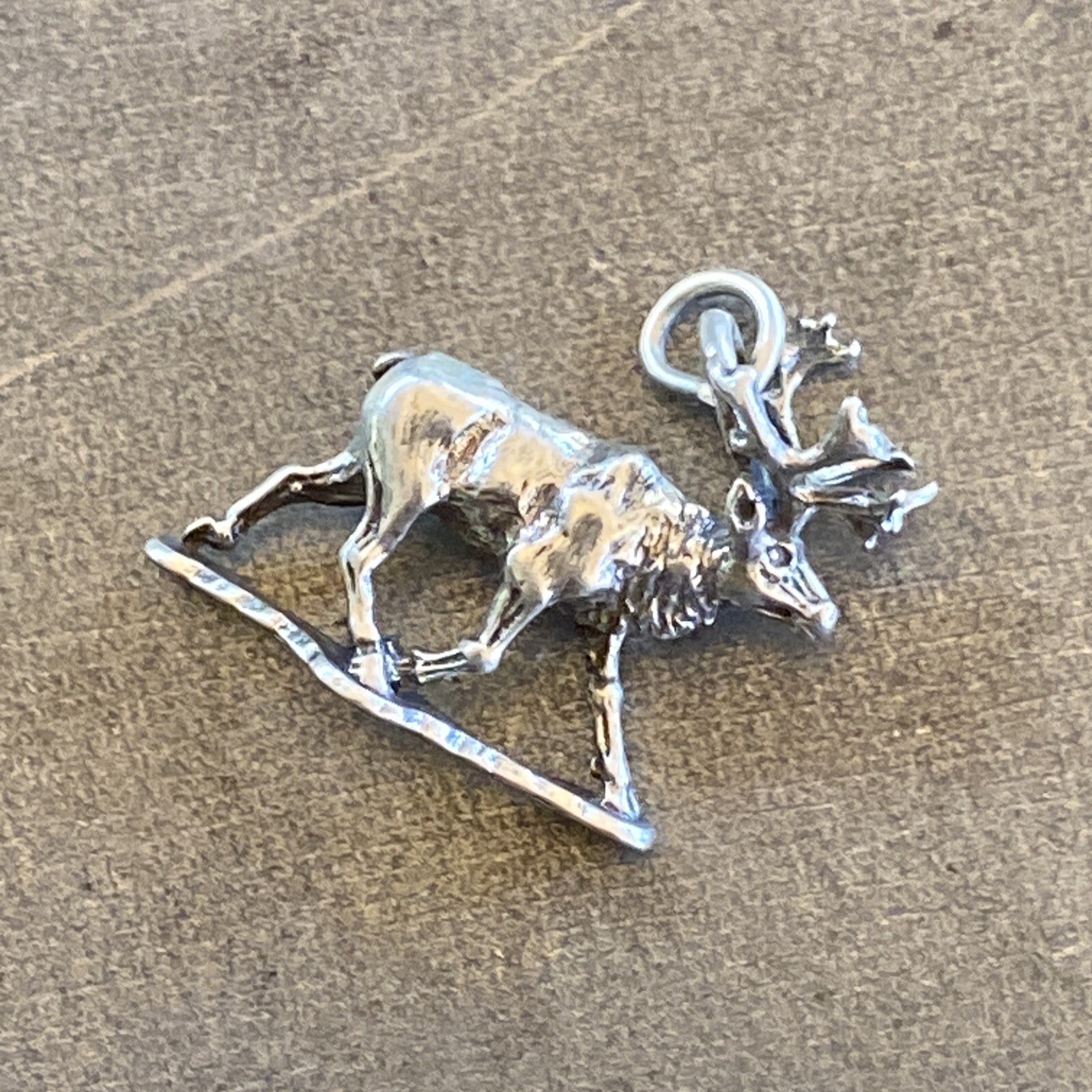 Sterling Silver Solid 3D Caribou Reindeer Elk Deer Stag Charm Pendant