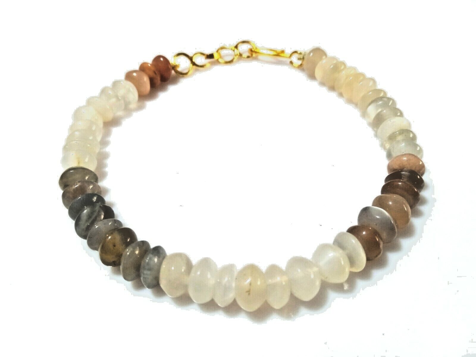 MULTI MOONSTONE ROUNDELLE BUTTON 6-7MM SMOOTH GEMSTONE BEADS 7″ FANCY BRACELET