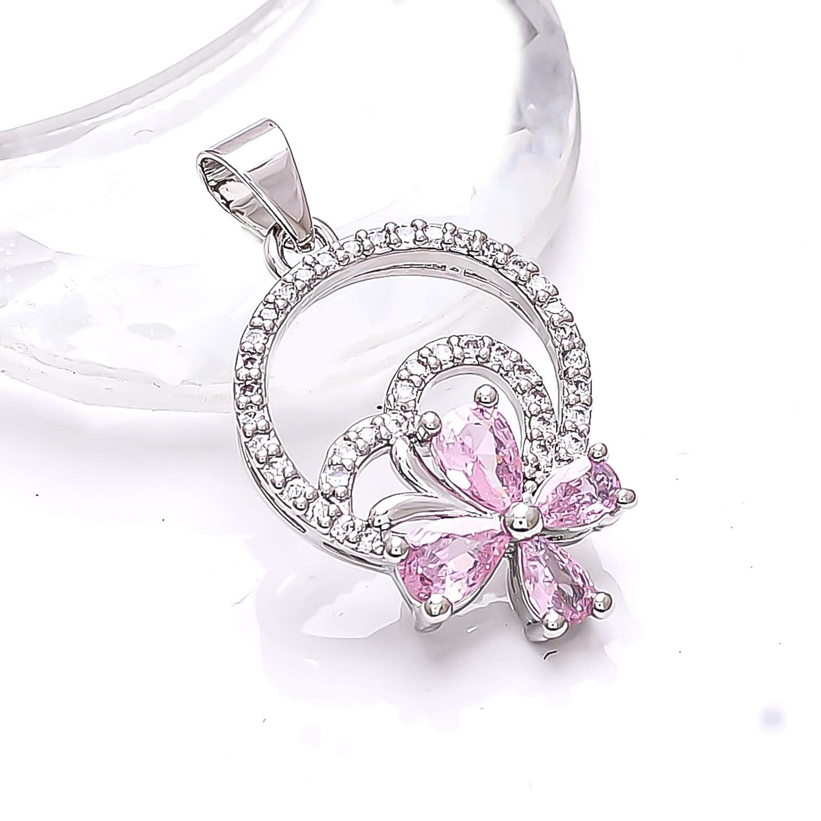 Pink Sapphire – Simulated & CZ Gemstone 925 Sterling Silver Pendant 1.20″ P79417