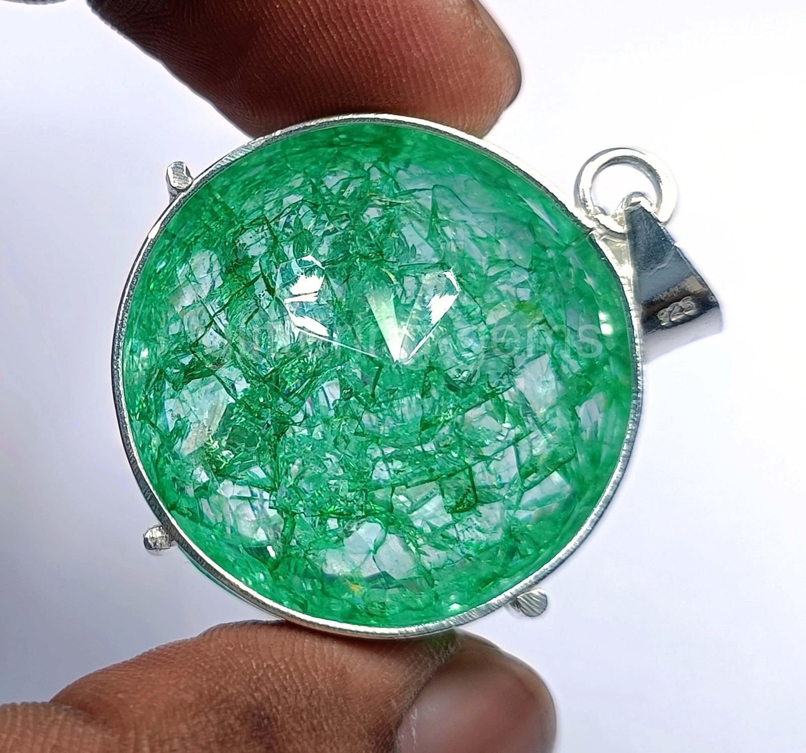 Natural Certified 123.0Ct Green Emerald 925 Solid Silver Pendant Loose Gems 5JST