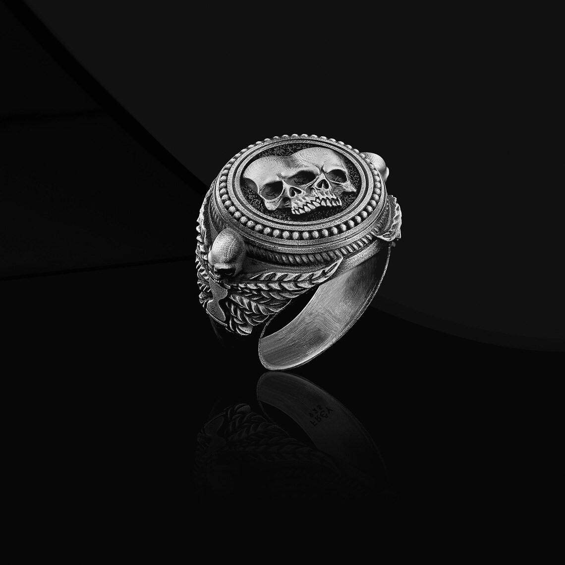 Memento Mori Gemini Skull Ring 925 Sterling Silver Oxidized Ring Duty Free