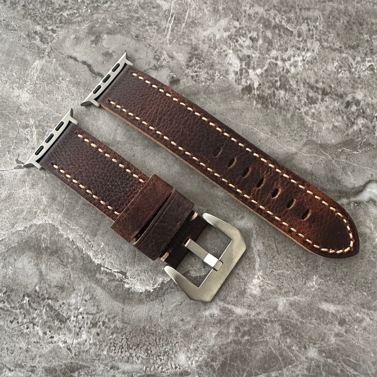 Thick Brown Lychee Leather Watch Strap Band For NEW Apple Watch Ultra 1 2 49mm
