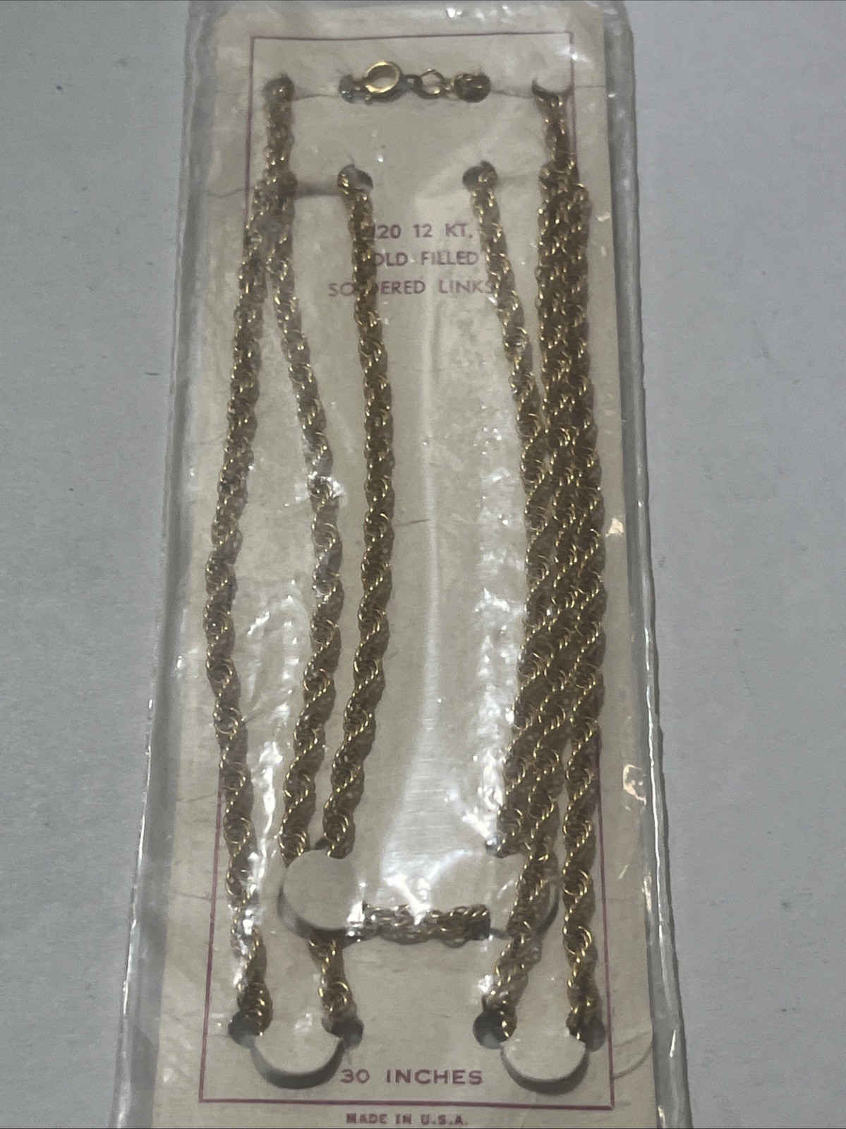 12K Gold Filled GF 30 Inch 1/20 Soldered Links Chain, New in Original Packaging