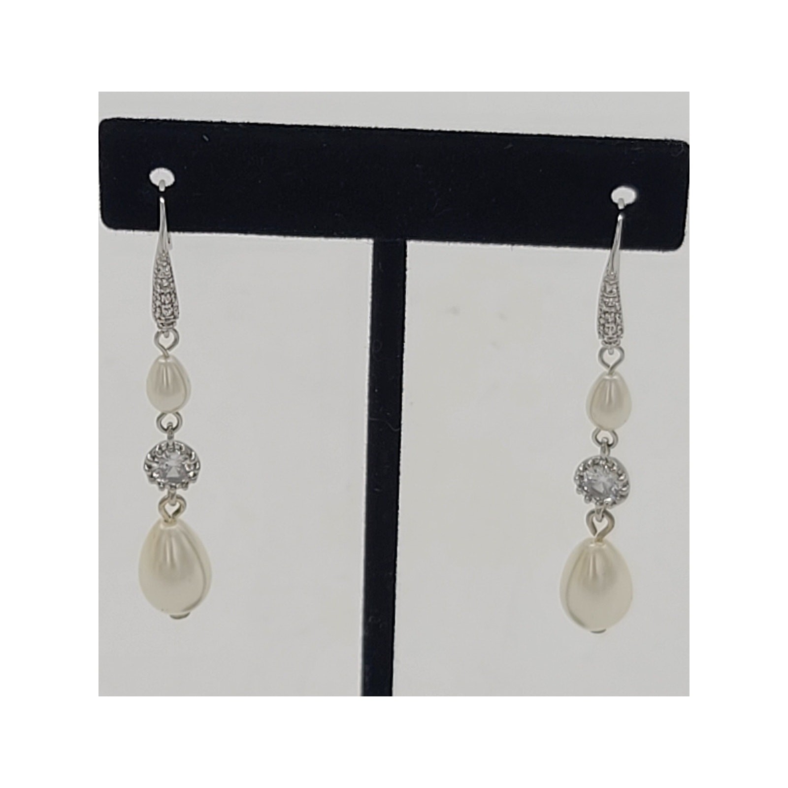Belle Studio Bijoux CZ Crystal & White Pearl Teardrop Dangle Earrings NWT