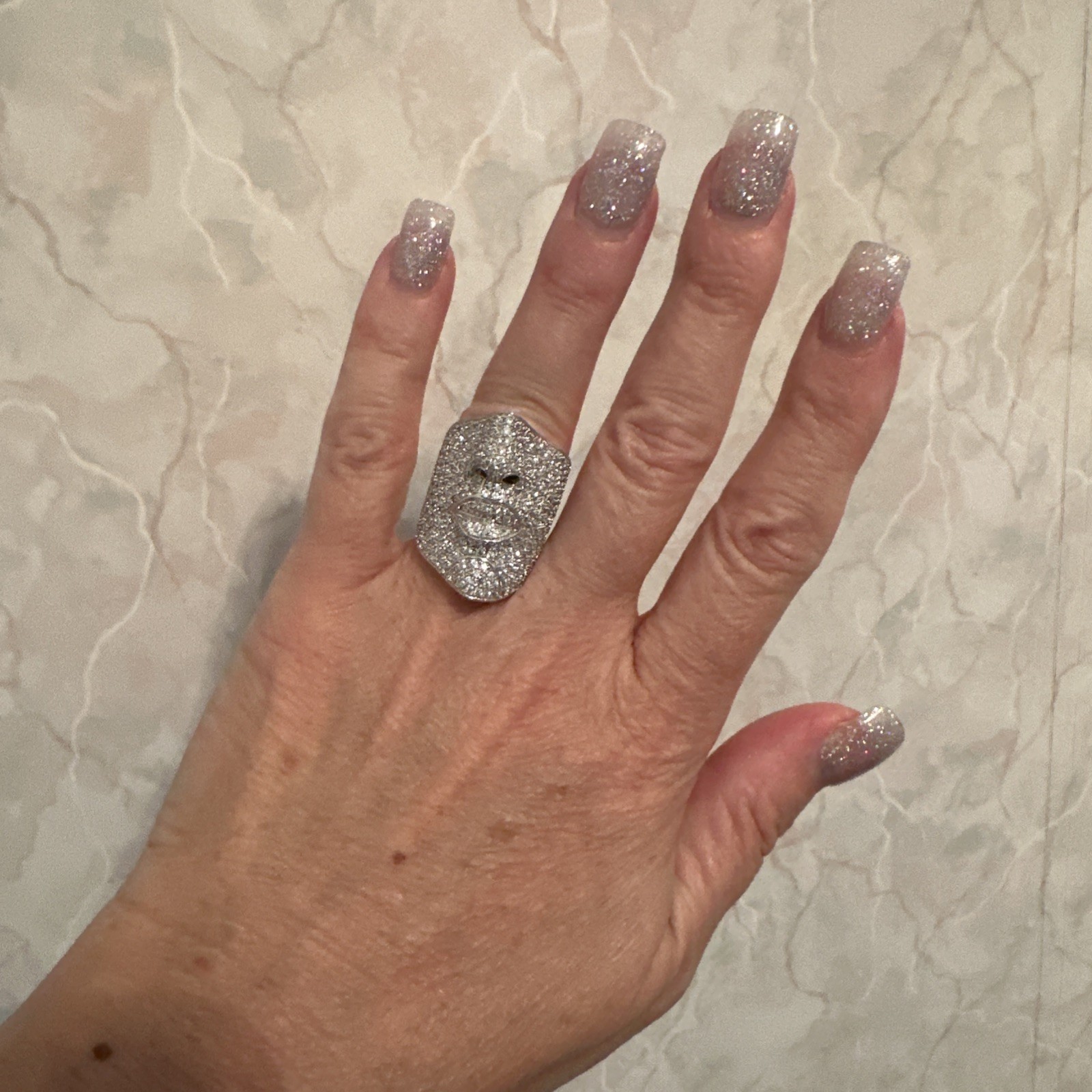 SONIA BITTON SIMULATED DIAMOND FACE RING ~ STERLING SILVER RING