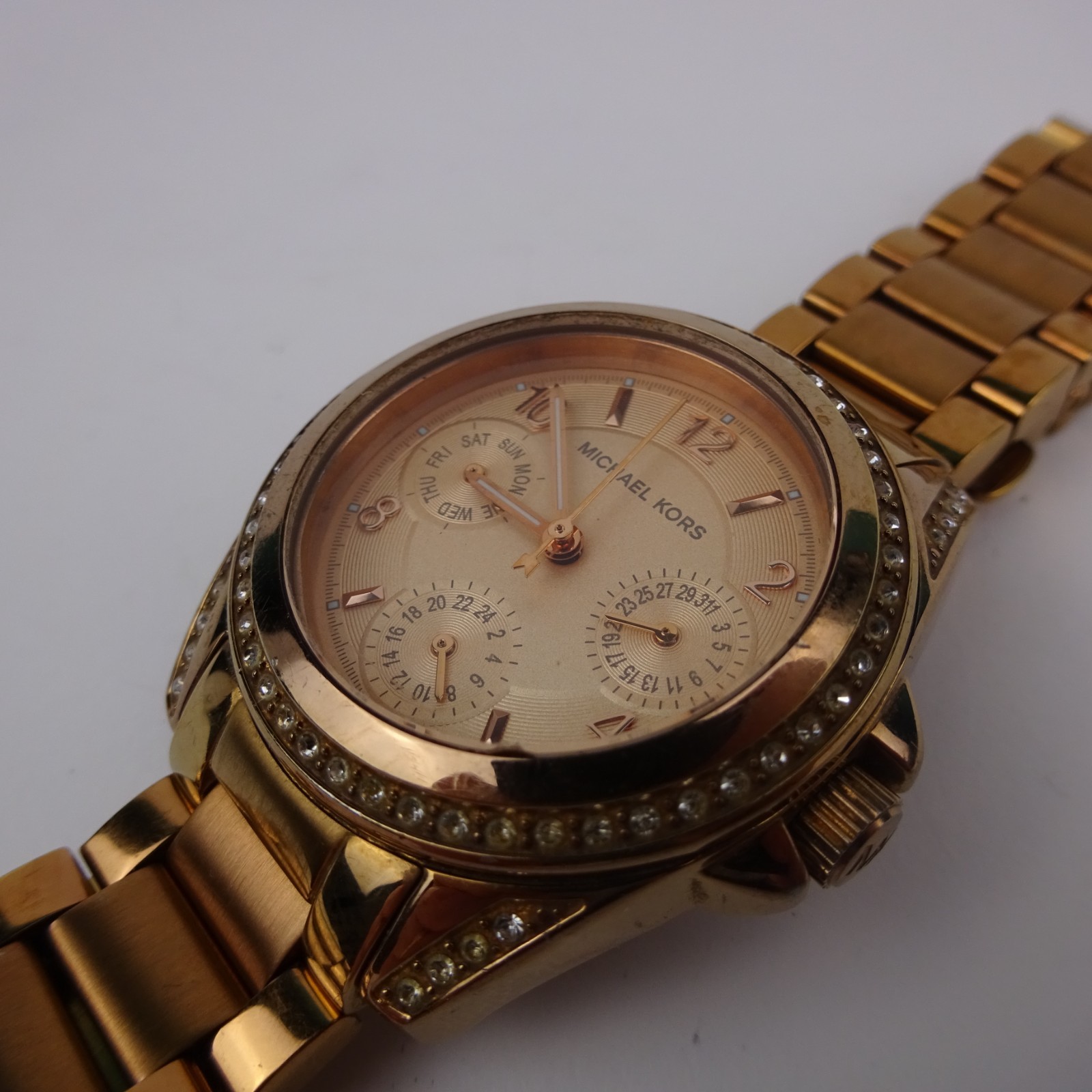 Michael Kors MK5613 Rose Gold Tone Day Date Gem Set VERY SMALL SIZE 15.5cm