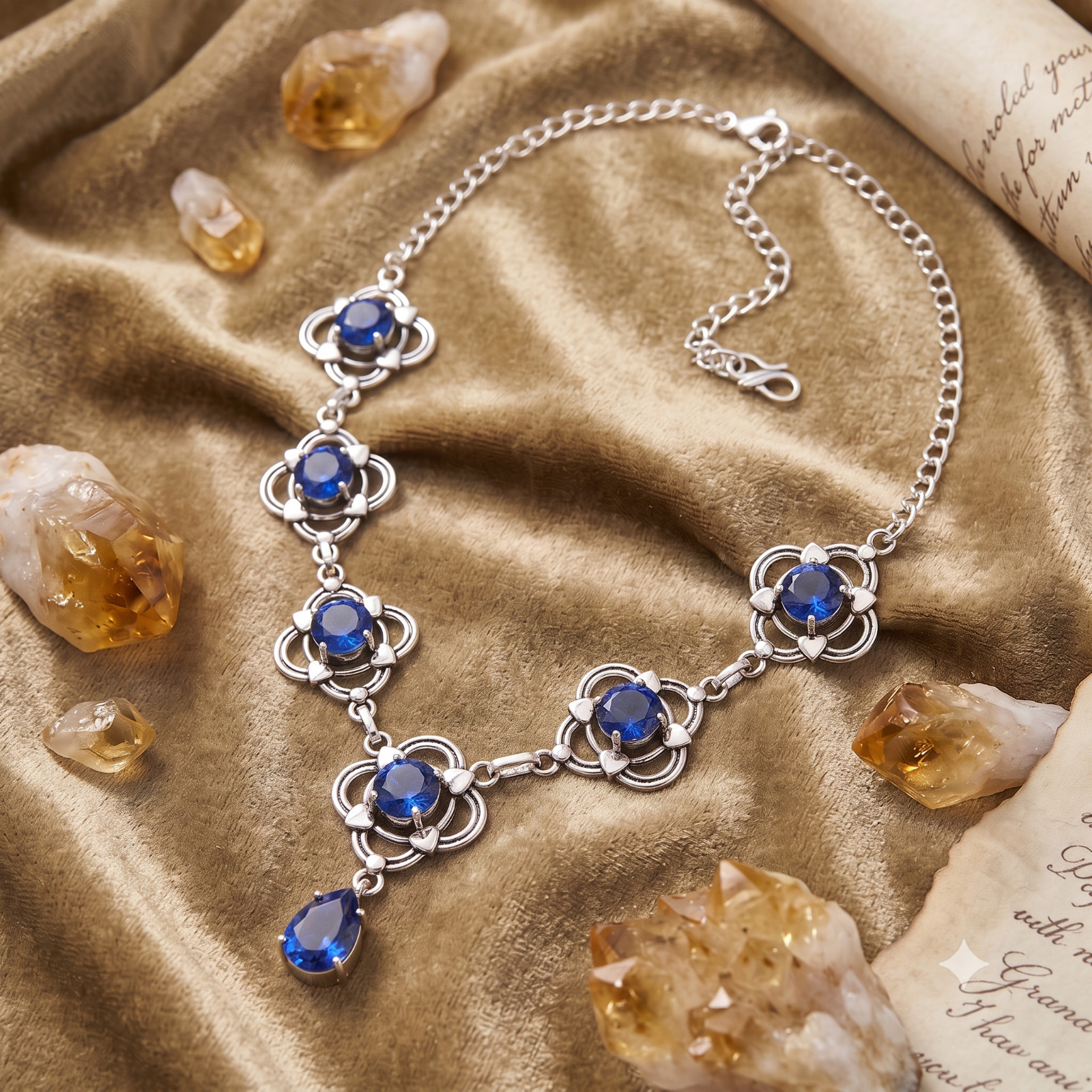 925 Sterling Silver Blue Tanzanite Gemstone Handmade Jewelry Necklace-18″