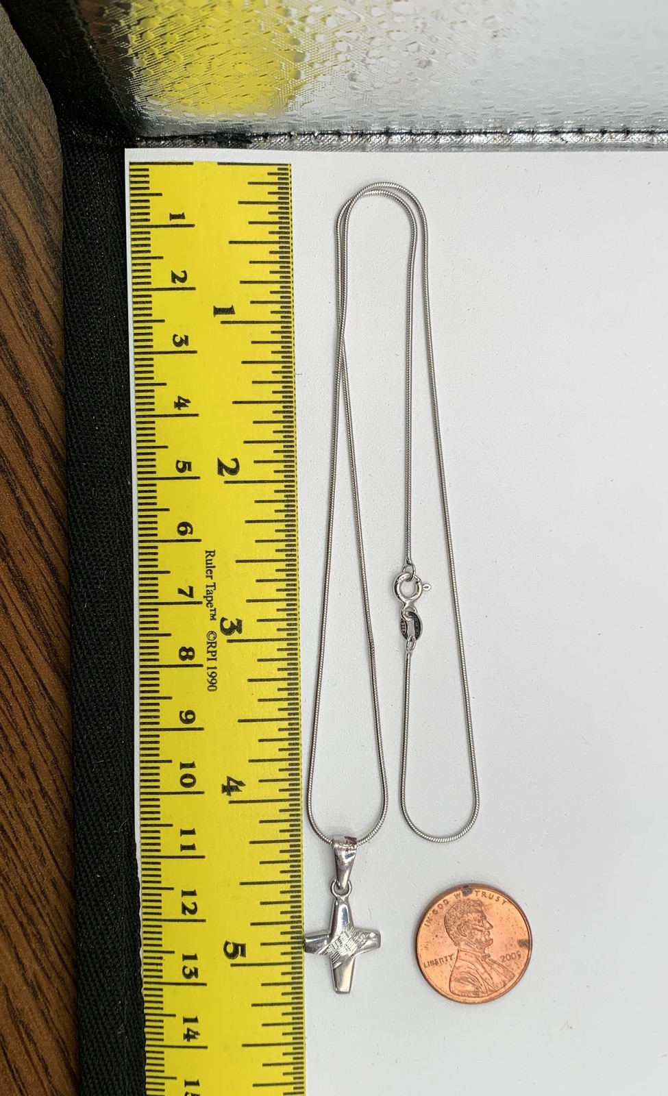 Sterling Silver 925 Cross Pendant Necklace Italy Snake Chain 18″ 3.9g
