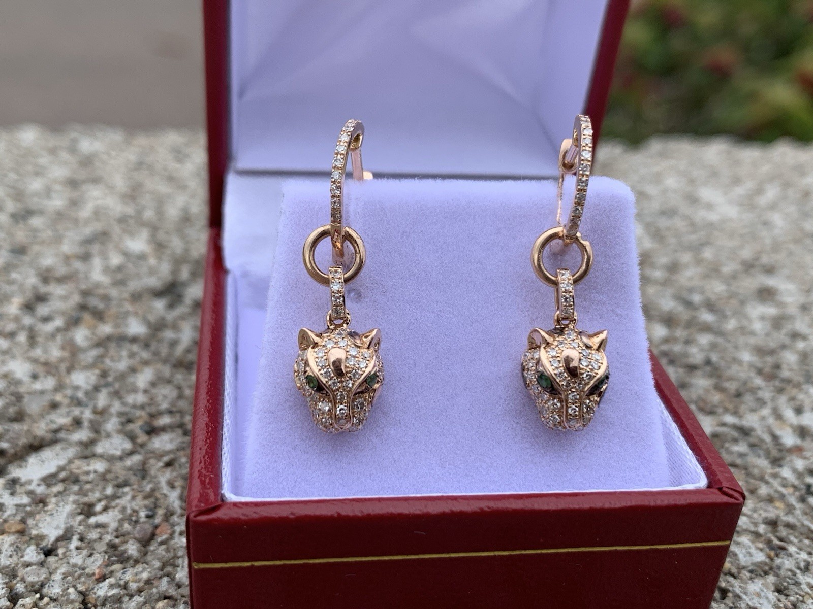 Effy 14K Rose Gold Panther Diamond Tsavorite Drop Dangle Earrings