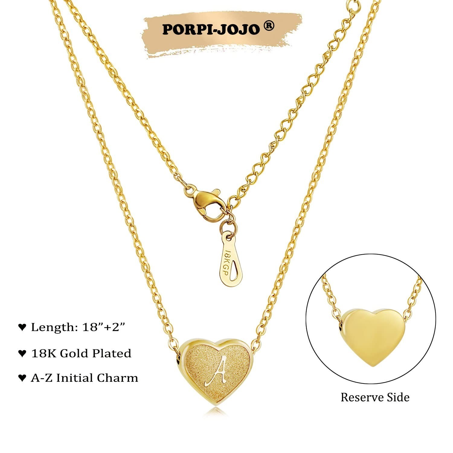 18k Gold Plated Heart Pendant Initial Necklace for Women Girls