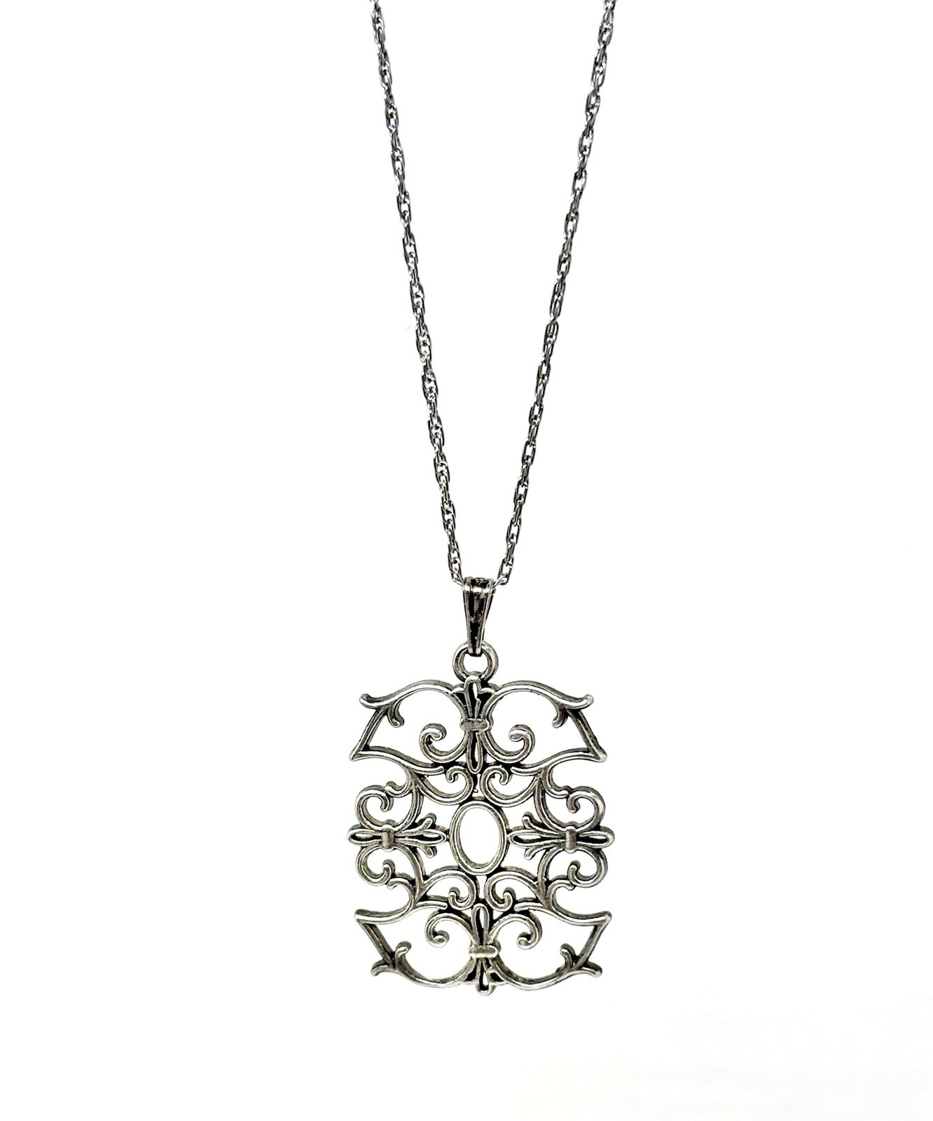 James Craig Sterling Silver Open Scrollwork Pendant Necklace Baroque Gothic Rev