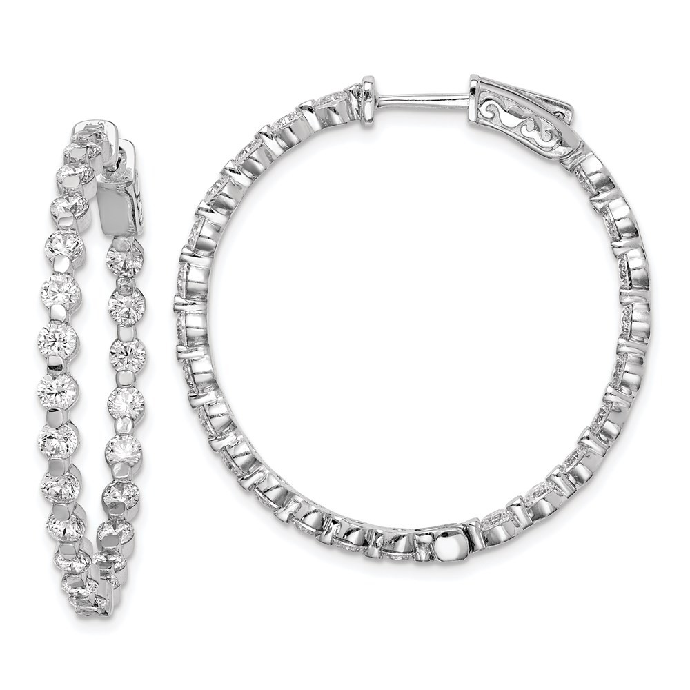 Sterling Silver 2.75mm Cubic Zirconia In & Out Round Hinged Hoop Earrings