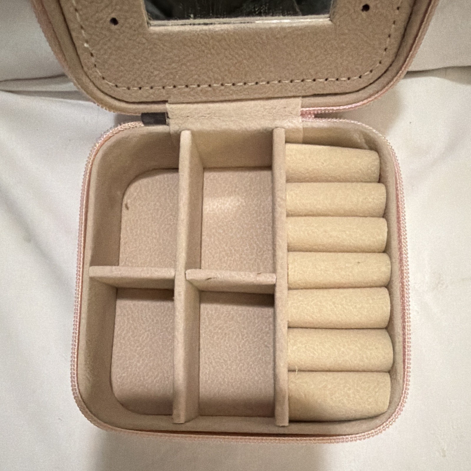 Pink Faux Leather Zipper Jewelry Box w/ Mirror, Velvet Lined, Cowgirl Western