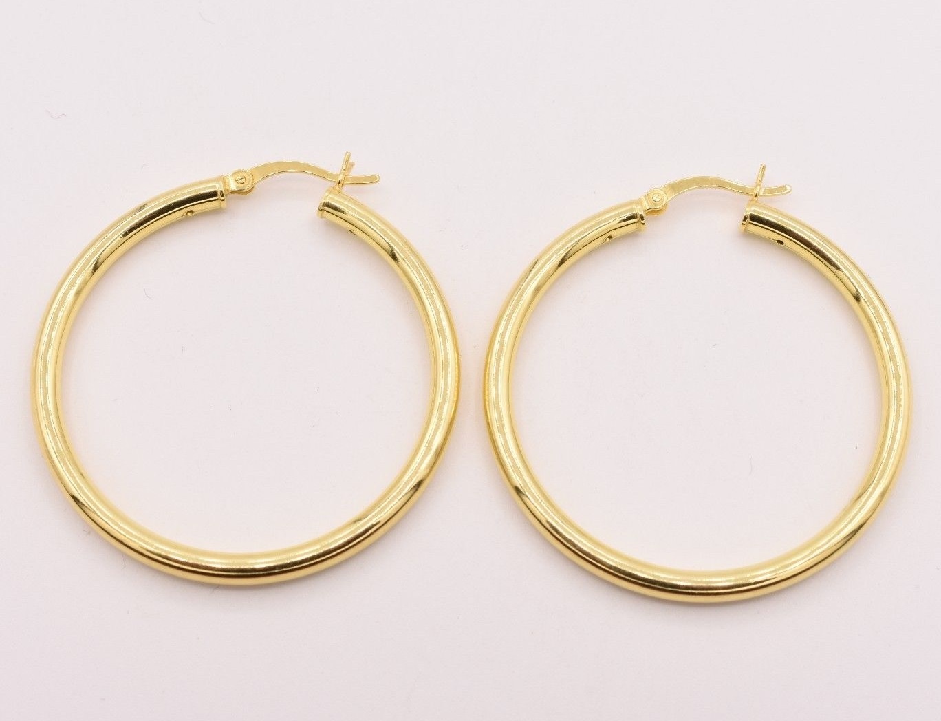 3mm X 40mm All Shiny Plain Hoop Earrings 14K Yellow Gold-Plated Silver 925