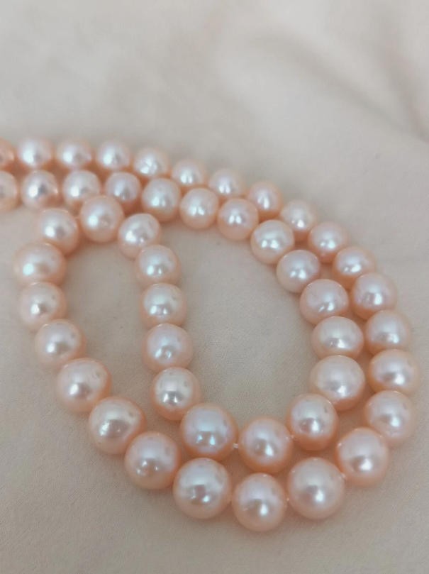 photo 18 inch AAAA Japan Akoya 7-8mm pink pearl necklace 14K gold clasp