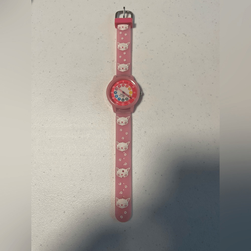 Preschool teaching time 3D Kitty cat Theme Watch clock Kids girls splash proof