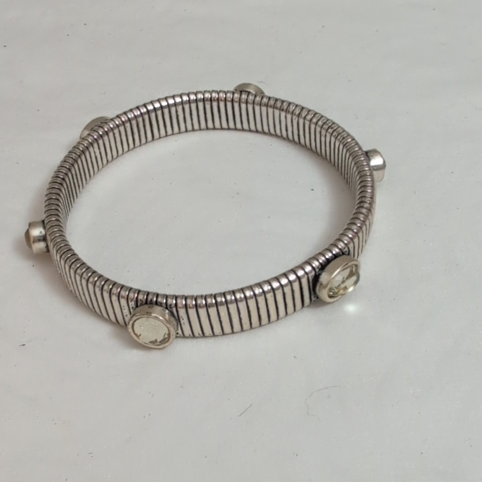 Chico’s Jewelry Set of 3 Stackable Silver Tone Bracelets, Blue Druzy, Gift Pouch