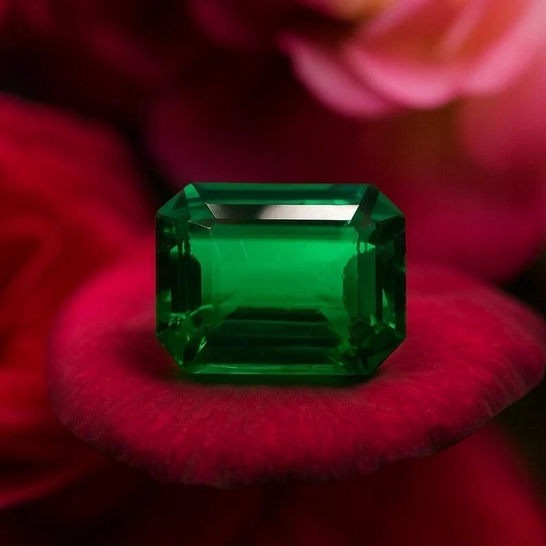 Flawless Natural 12.45 Ct Green Emerald GIE Certified Emerald Cut Loose Gemstone