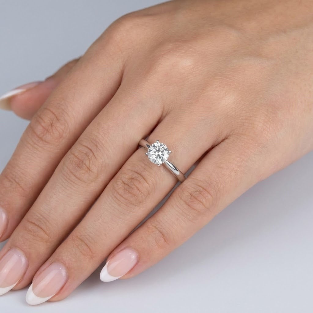 Solitaire Engagement Ring 14K Gold Classic Round 0.59 CT Natural Diamond E VS2