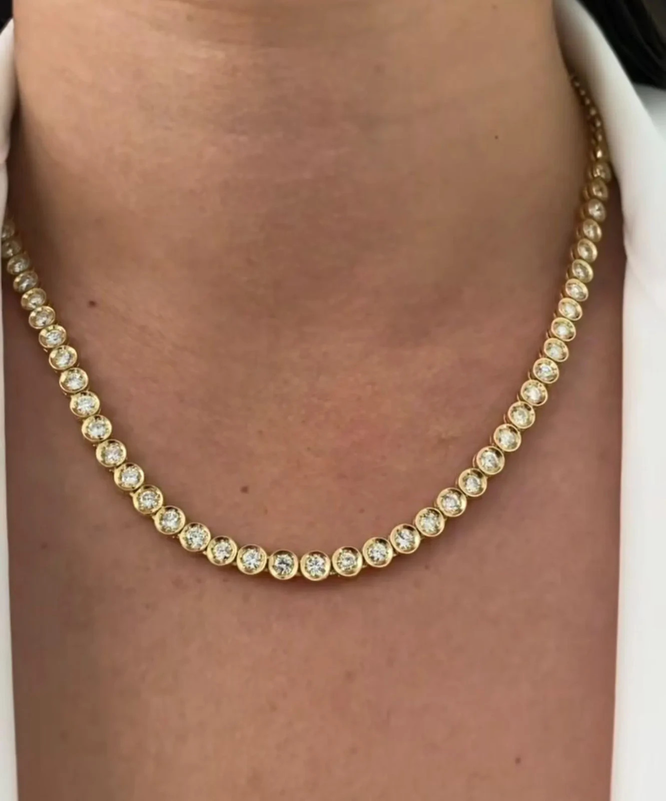 20.00Ct Lab Created Bezel Set Diamond Tennis Necklace 14k Yellow Gold Plated 16″
