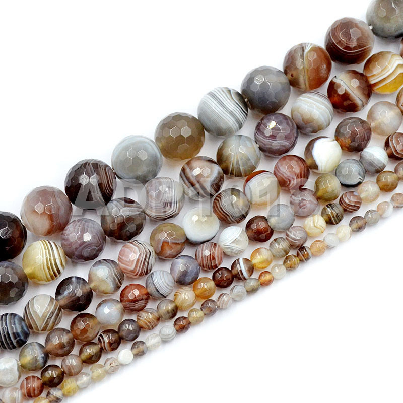 Grade AAA Natural Smooth & Faceted Botswana Agate Gemstone Round Beads 15’’