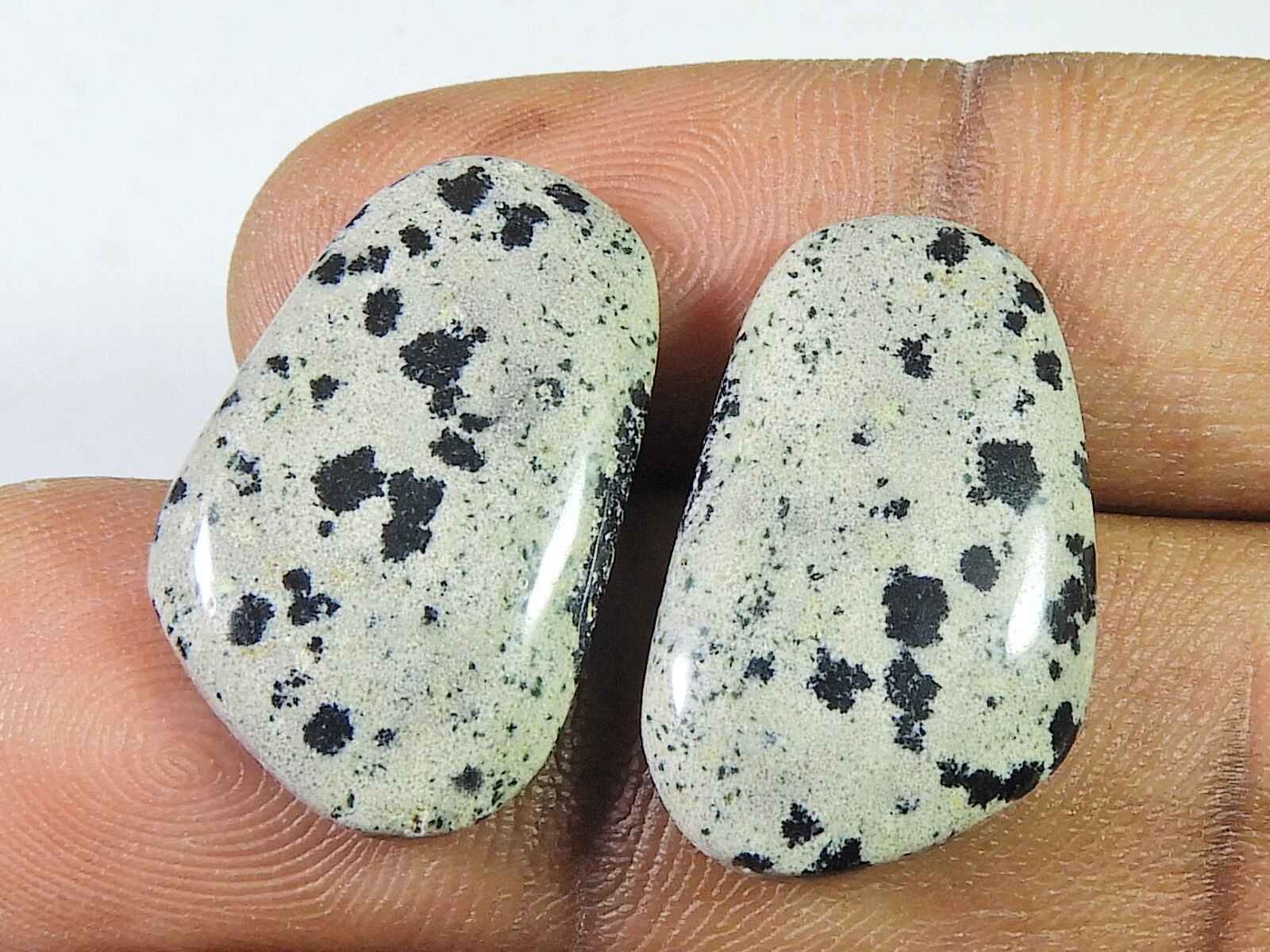 21.90Cts. Natural Dalmation Jasper (14mm X 24mm each) Cabochon Match Pair