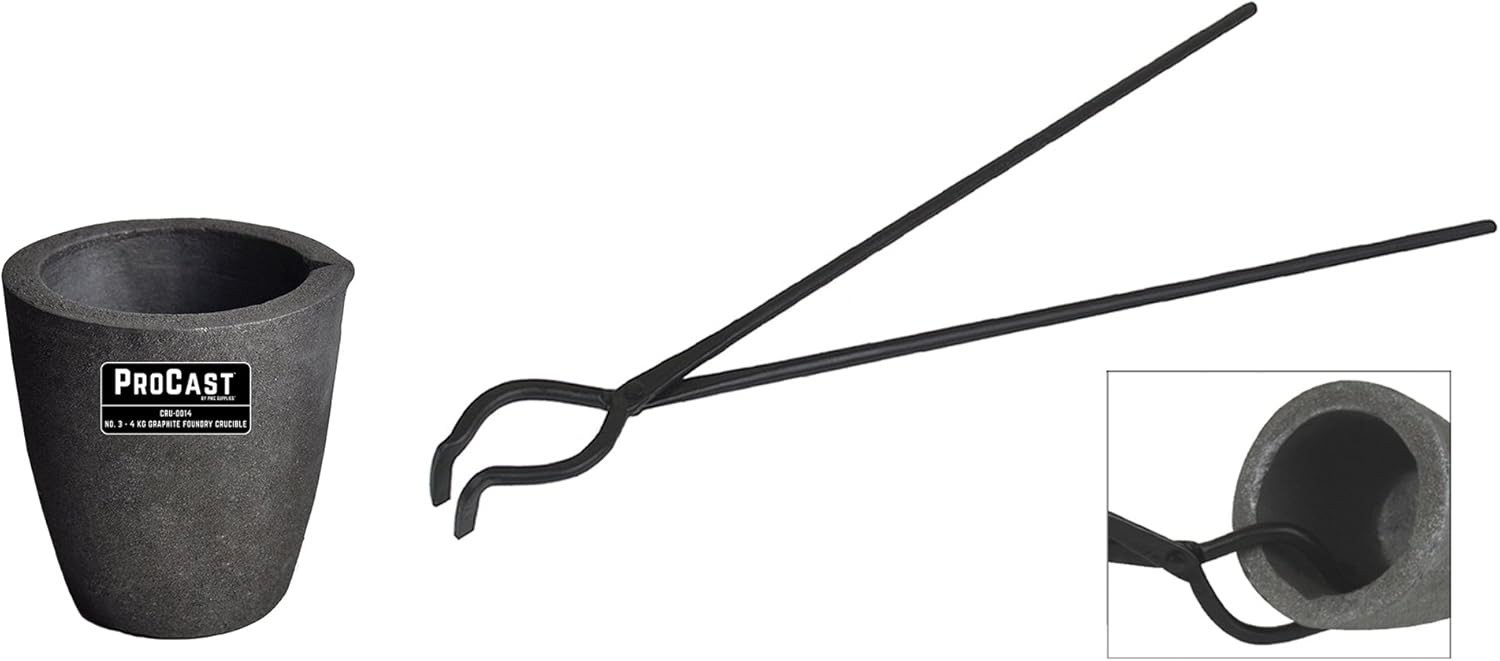 No 3-4 Kg Clay Graphite Foundry Crucible Kit W/ 19″ Hinge-Style Foundry Crucible