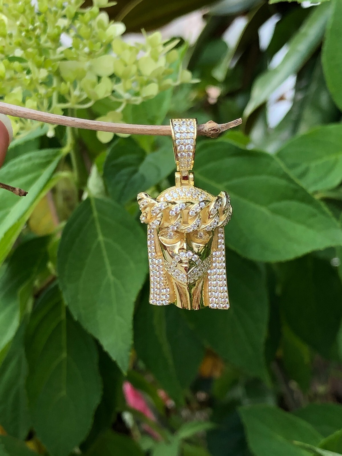 925 Sterling Silver Gold Jesus Head Face CZ Pendant Men 25mm(0.98″)/37mm(1.46″)