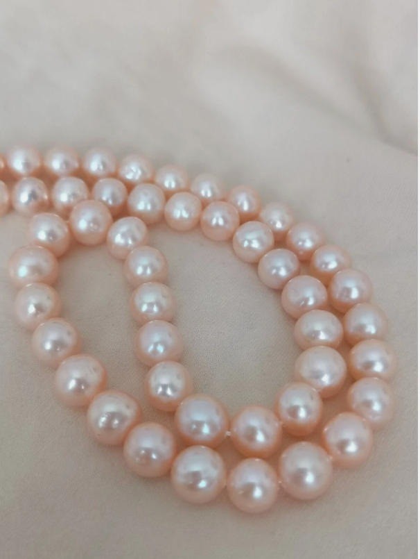 photo 18 inch AAAA Japan Akoya 7-8mm pink pearl necklace 14K gold clasp