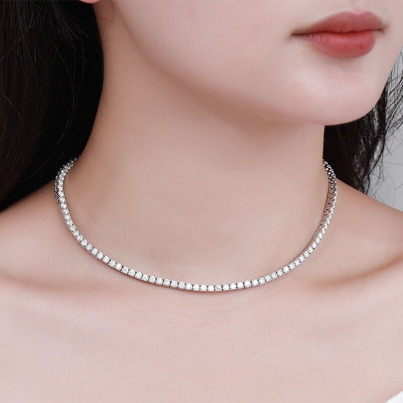 2.5-6.5mm Certified Moissanite Tennis Chain Necklace 925 Solid Silver Women Men