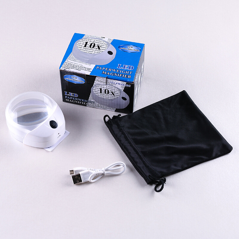 USB Rechargeable LED Paperweight Magnifier High Power Acrylic Optical Lens Loupe