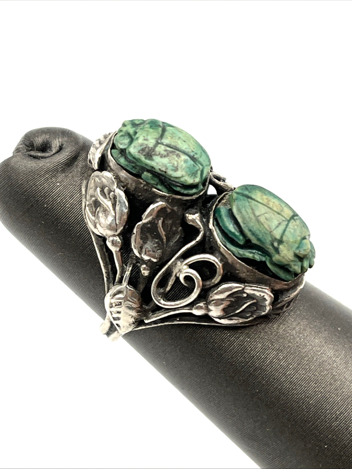 Arts and Crafts Sterling Silver Ring Egyptian Revival Double Scarab Ring 3.75″