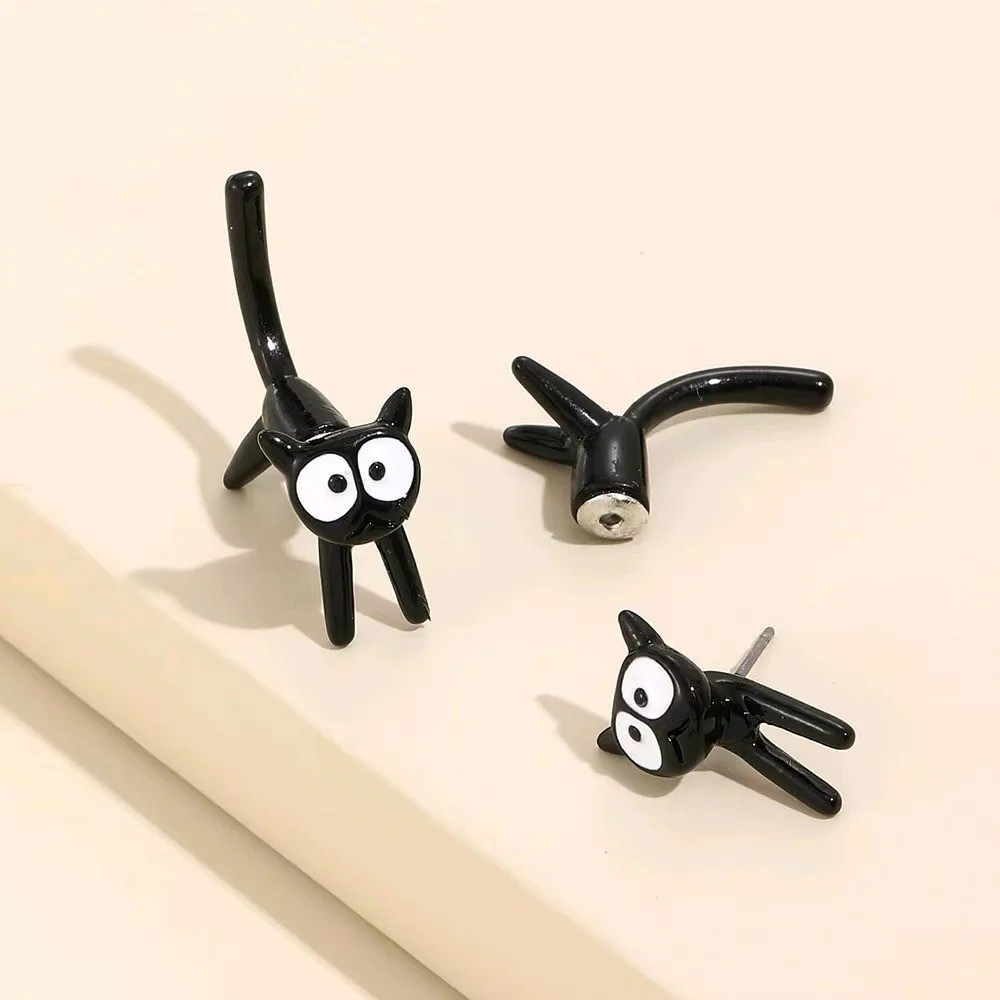 1 Pair Black & White Cat Front & Back Earrings – Cute Animal Pet Jewelry Gift