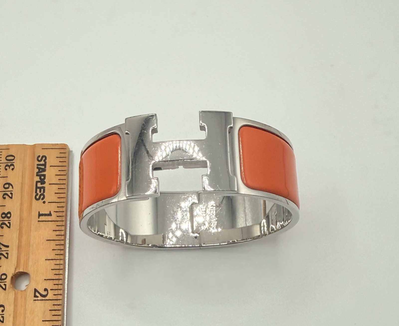 Hermès Clic Clac H Bracelet Orange Enamel Palladium Silver Tone Box Pouch 1 in
