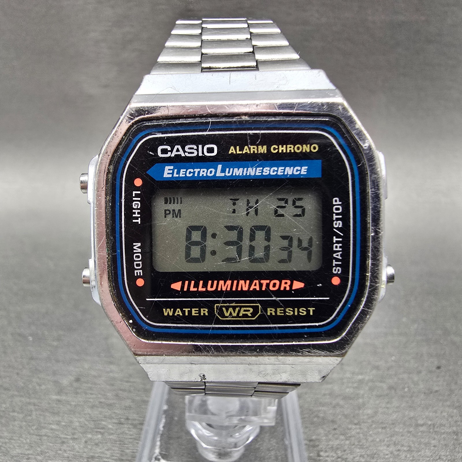 Casio A168 Illuminator Watch Men 36mm Digital Silver Tone Alarm Chrono New BattQ