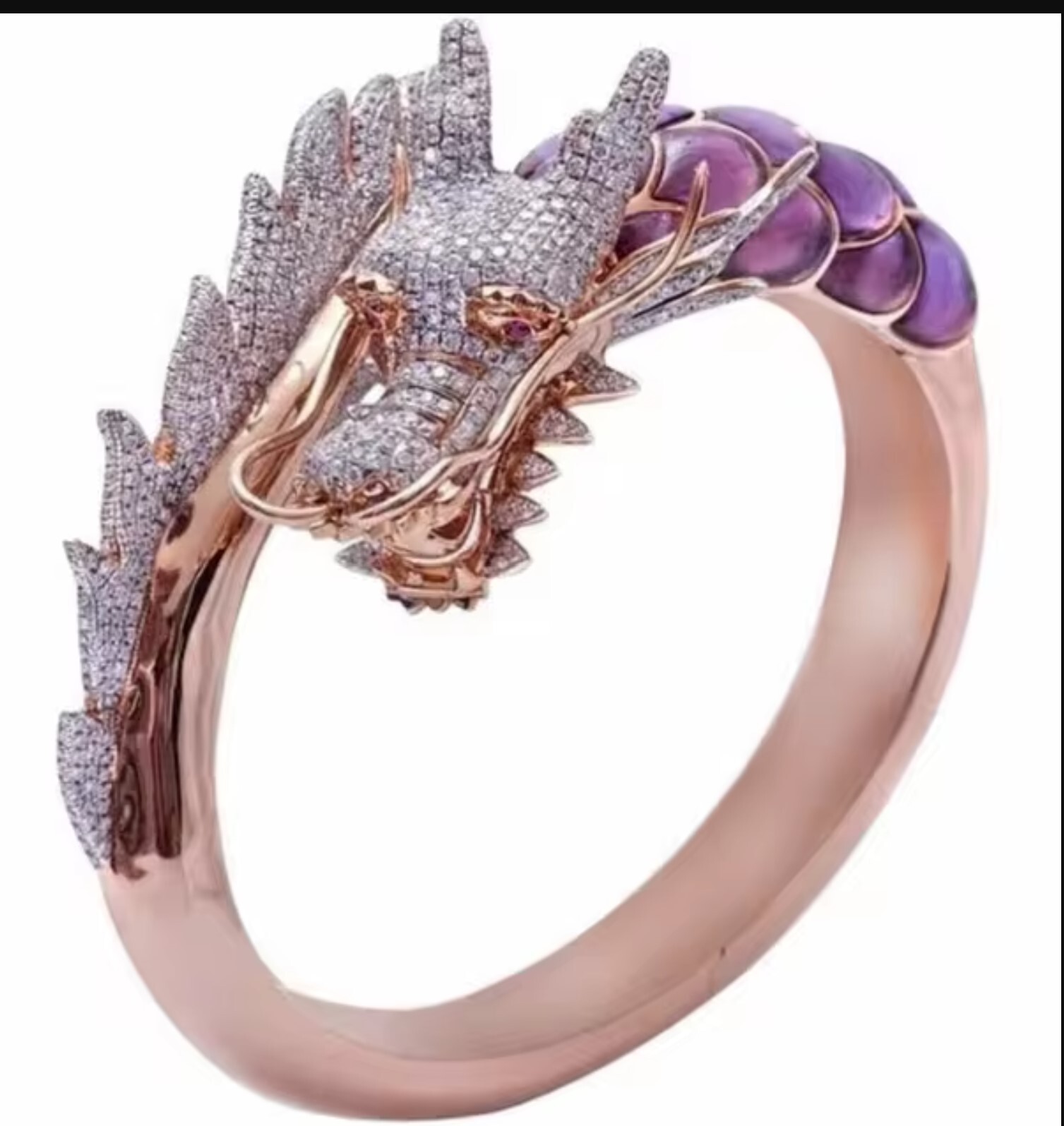 Alloy rose gold dragon ring with crystals
