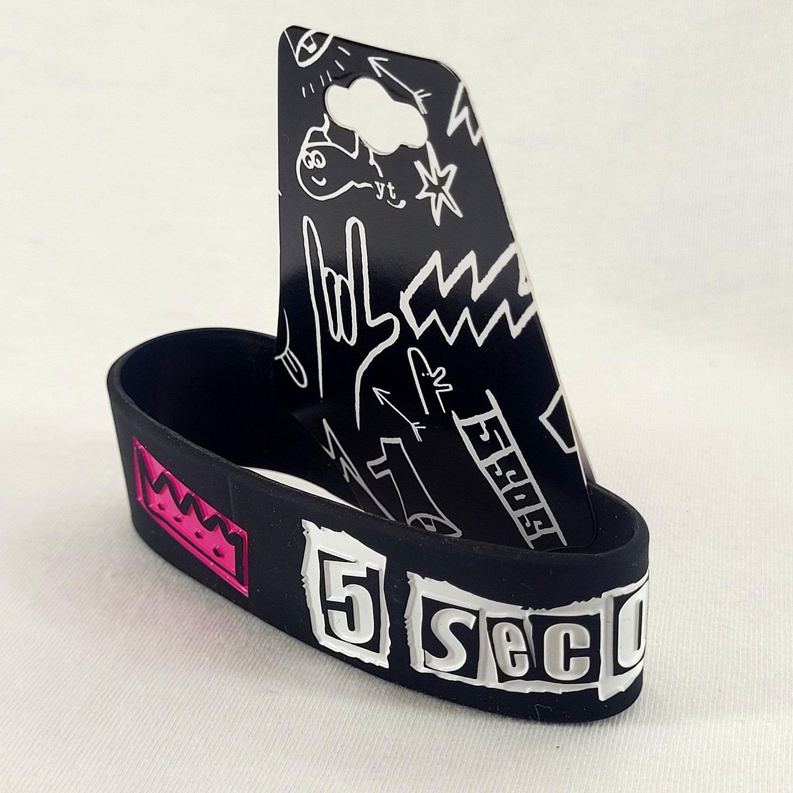 Official 5 Seconds of Summer 5SOS Rubber Bracelet Black Pink Crown 2014 – NEW