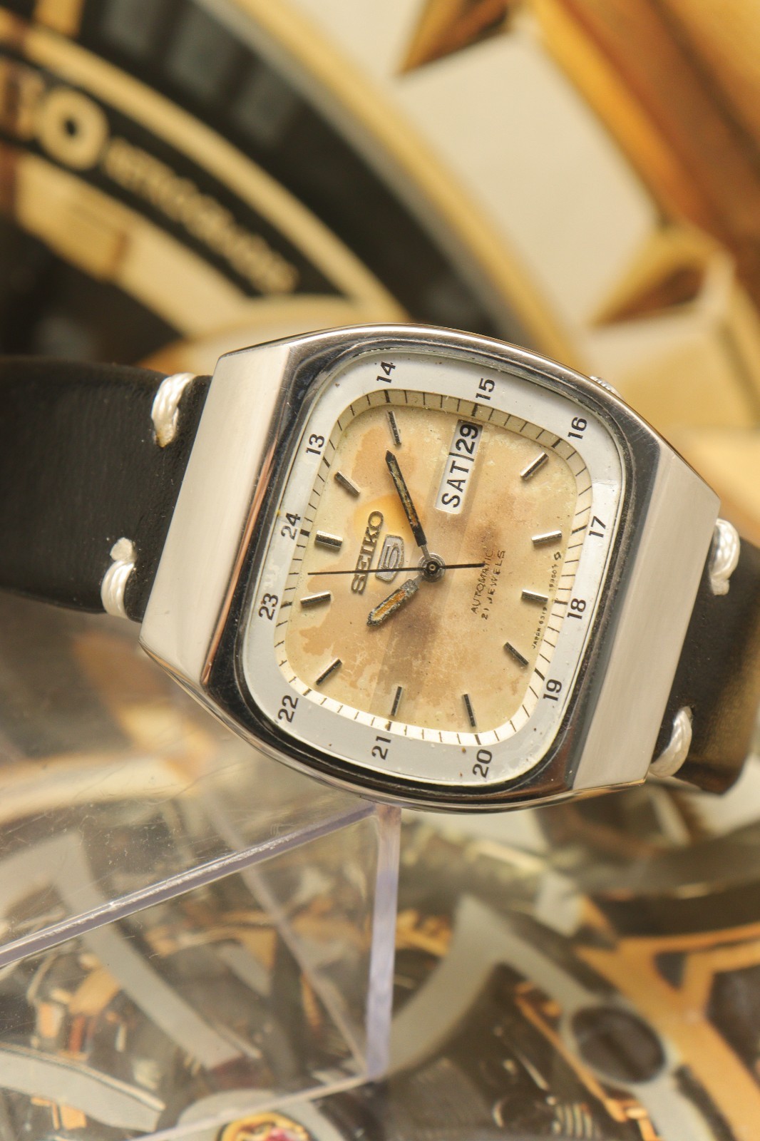 Vintage Seiko 5 Automatic Railway Time Dial Watch For Men’s Japan Movement 6319.