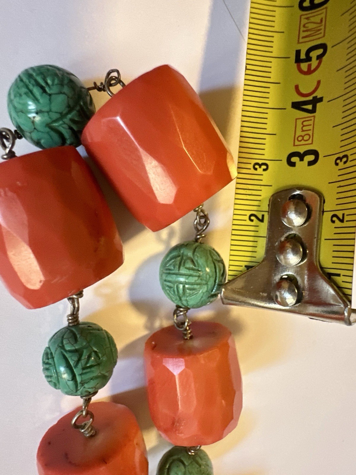 PINK CORAL NECKLACE MATCHING FACETED BEADS-TURQUOISE-SILVER 925-80 CM