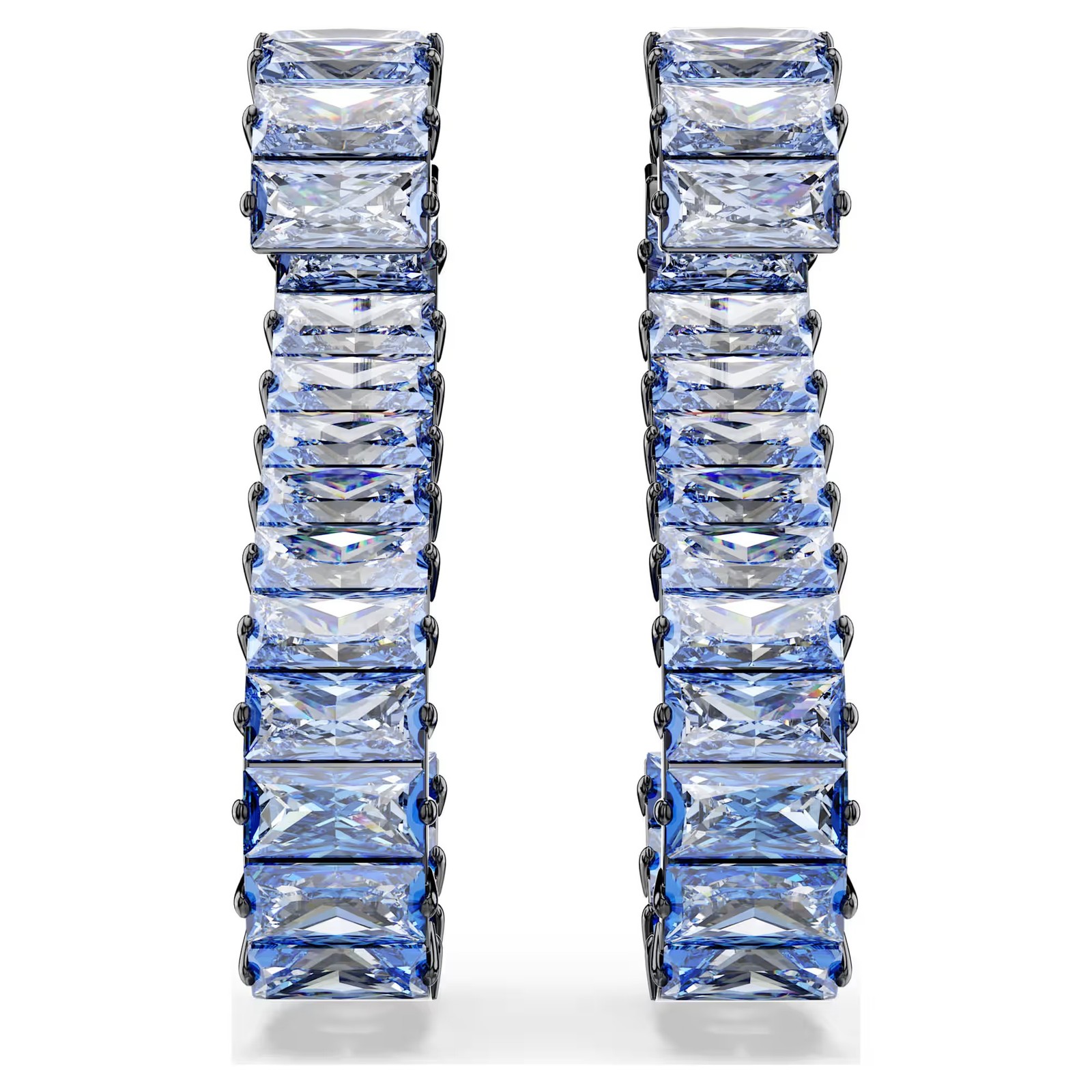 Swarovski Matrix Drop Earrings, Baguette Cut, Blue, Ruthenium Plated 5705780