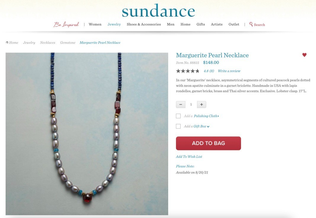 Sundance Catalog “Marguerite” Pearl Necklace Lapis Garnet Apatite Cultured Pearl