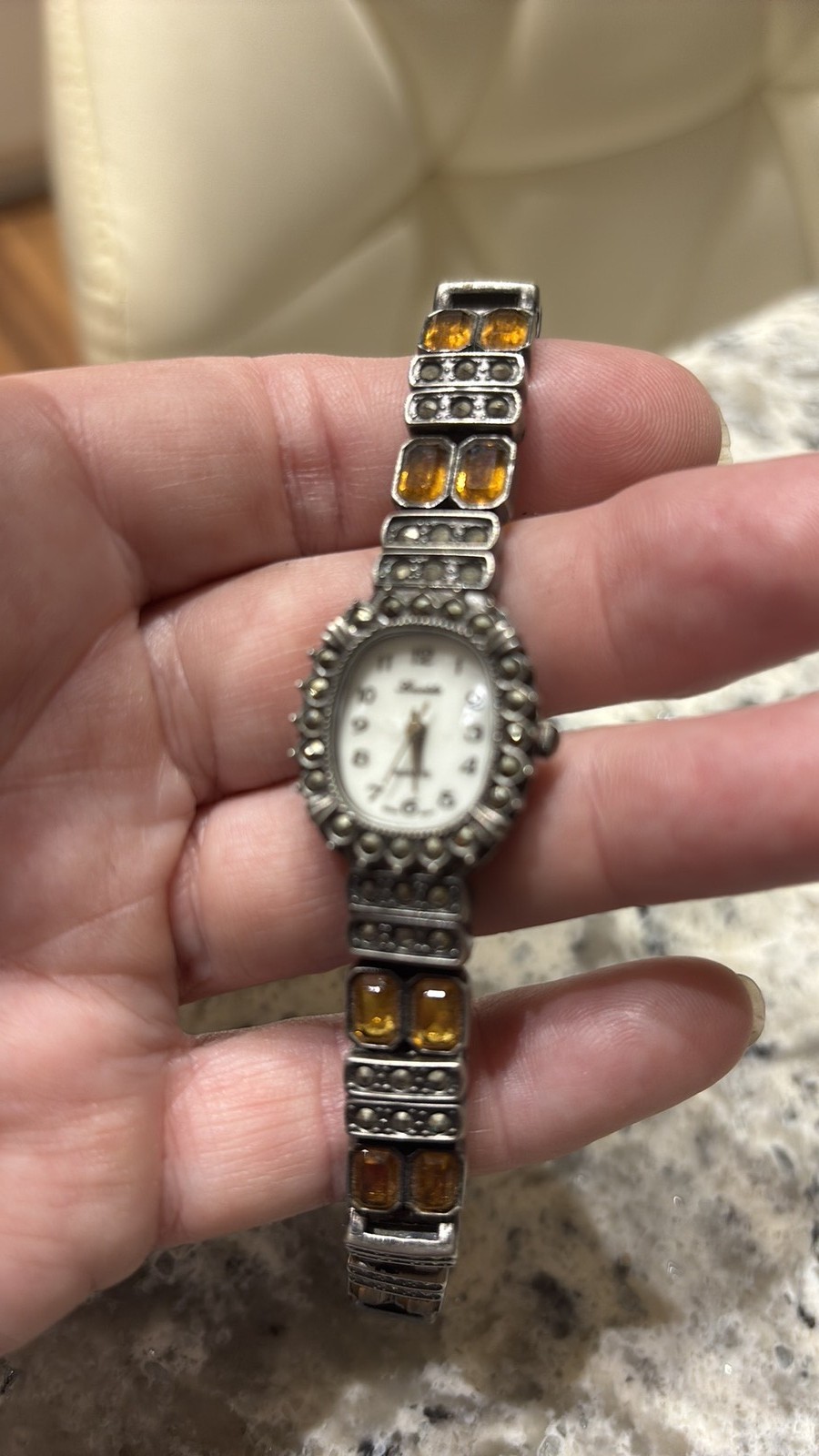 Vintage Lucida Marcasite & Amber-Tone Cocktail Watch