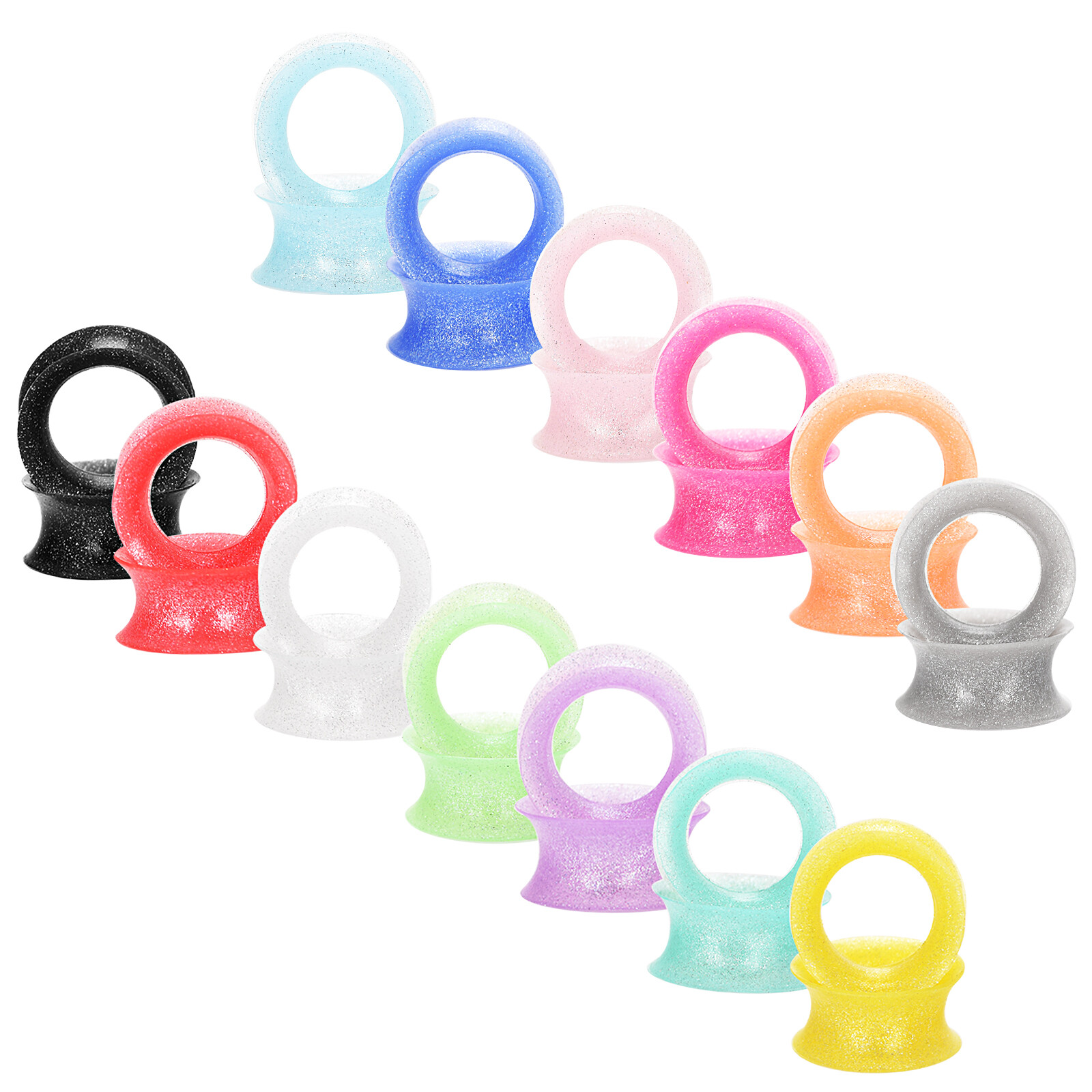 Pair Thin Pearlescent Silicone Ear Skin-Glitter Ear Plugs-Flesh Tunnels Eyelets