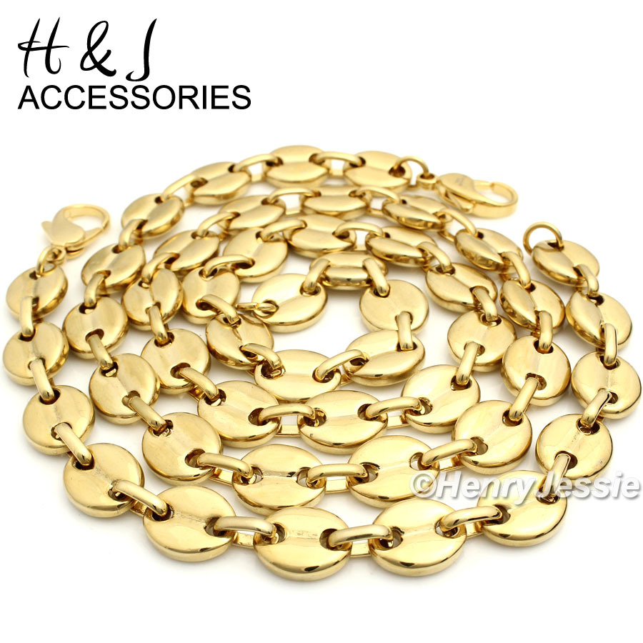 24″Stainless Steel 10x3mm Gold Plated Puffed Mariner Link Necklace Bracelet*S139