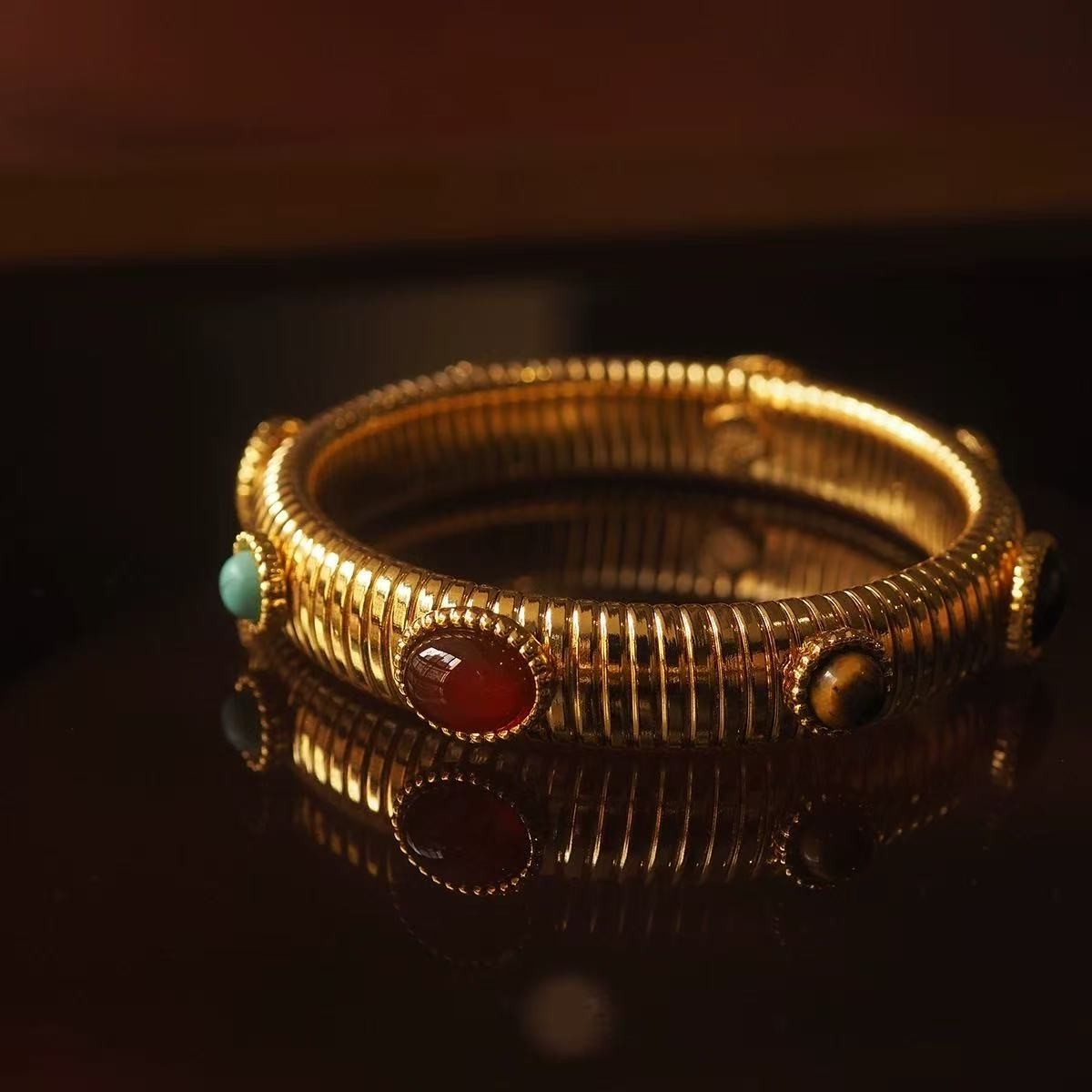 GAS Bijoux Style Vintage Gold Tone Gemstone Bracelet French
