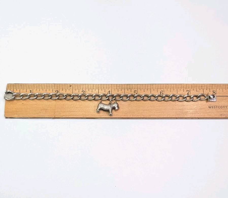Automade Sterling Silver Charm Bracelet Push Lock Clasp 7-3/4 Inch Scottie Dog