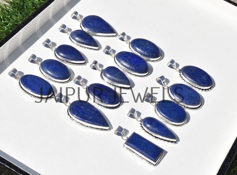 1-1000 Pcs Lapis Lazuli Gemstone Handmade Pendant Lot Bulk: Silver Plated WH-6